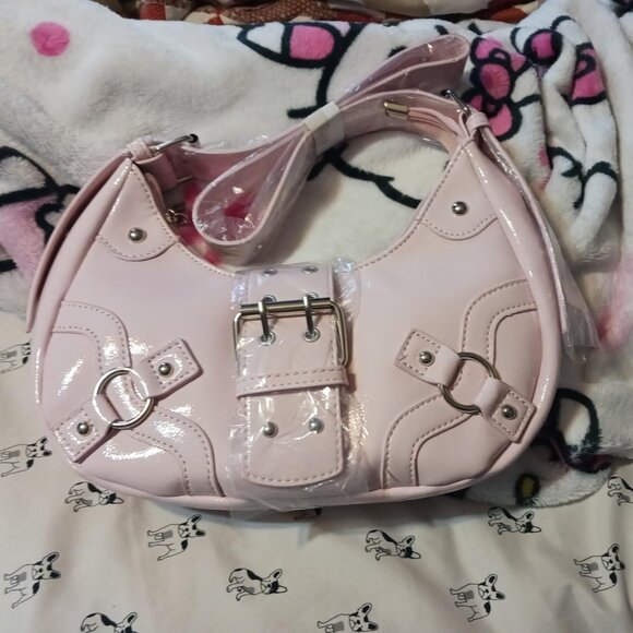 Women's Studded PU Leather Tote Handbag Adjustable Strap Boho Bags -Pink - Picture 2 of 9